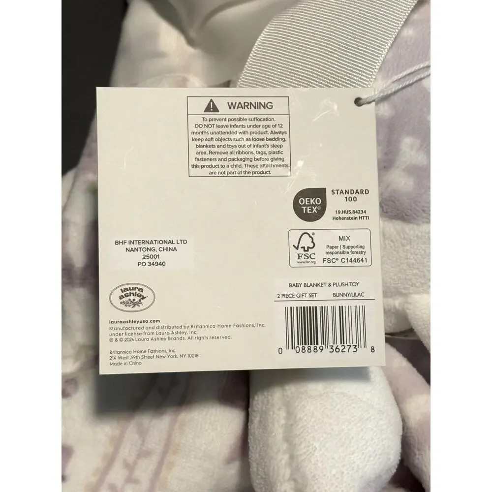 Laura Ashley Baby Blanket Plush Toy Bunny Rabbit Bows Gift Set Lovey Lavender